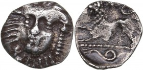 Campania - Phistelia AR Obol - (circa 310-300 BC)
0.36 g. 10mm. VF/XF Head of nymph facing slightly left / Lion standing left, raising forepaw; serpe...