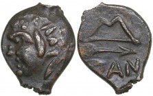 Bosporus Kingdom, Pantikapaion Æ obol (Ca. 275-245 BC)
2.26 g. 16mm. VF+/XF- Perisad II., 284-245 BC. Wreathed head of satyr left / Bow and arrow; ΠΑ...