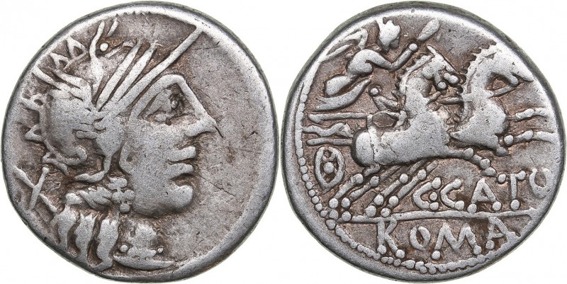 Roman Republic AR denarius - C.Porcius Cato (123 BС)
3.82 g. 18mm. VF/F Head of...