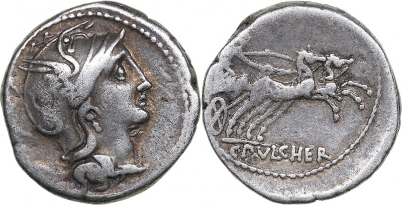 Roman Republic AR denarius - C. Claudius Pulcher (110-109 BС)
3.87 g. 18mm. VF/...