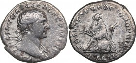 Roman Empire Denarius - Trajan (98-117 AD)
2.74 g. 19mm. VF/VF "Dacia Capta" commemorative. IMP TRAIANO AVG GER DAC P M TR P, laureate bust right./ C...