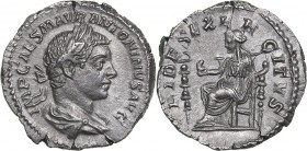 Roman Empire AR Denarius - Elagabalus (218-222 AD)
2.58 g. 19mm. UNC/UNC Mint luster. Bust of the Emperor in a laurel wreath. / Goddess Fidesz seated...
