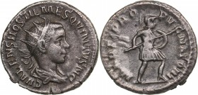 Roman Empire Antoninianus - Hostilian (250-251 AD)
4.19 g. 21mm. VF/VF- Rome. C VALENS HOSTIL MES QVINTVS N C, Bust of Emperor to right./ PRINCIPI IV...