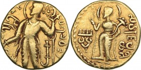 India - Gupta Empire. First Dynasty. Kacha(gupta). AV Dinar (circa 335-380 AD)
7.36 g. 20mm. VF/VF Mint luster. Ramagupta, ca. 380 AD, his name as ka...