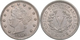 USA 5 cents 1904
5.07 g. AU/AU KM# 112. Mint luster.