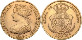 Spain - Barcelona 100 reales 1859
8.37 g. UNC/UNC