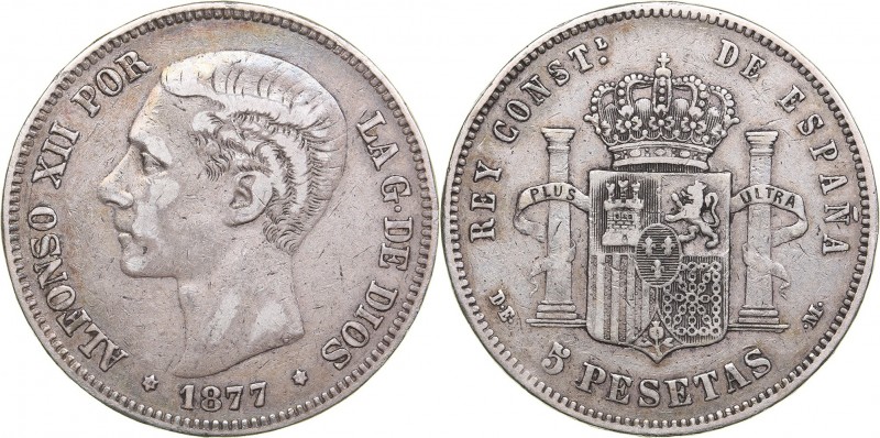 Spain 5 pesetas 1877
24.79 g. VF/VF+