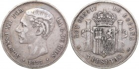 Spain 5 pesetas 1877
24.79 g. VF/VF+