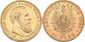 Germany - Prussia 20 mark 1888 A
7.93 g. VF+/XF Mint luster! Gold.
