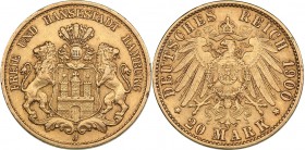 Germany - Hamburg 20 mark 1900 J
7.93 g. XF/XF Gold.