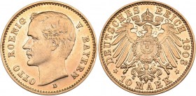 Germany - Baiern 10 mark 1903 D
3.98 g. VF/AU Mint luster! Gold.