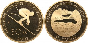 Switzerland 50 francs 2003 - World ski championship
11.32 g. PROOF Gold. Box.