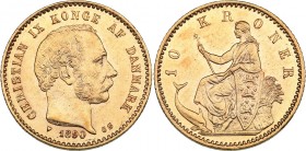 Denmark 10 kronor 1890
4.47 g. XF/XF Mint luster. Gold.