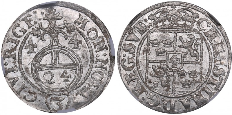 Riga 1/24 taler 1644 - Kristina (1632-1654) NGC MS 64
Mint luster. Very rare co...