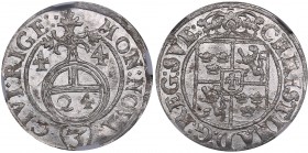 Riga 1/24 taler 1644 - Kristina (1632-1654) NGC MS 64
Mint luster. Very rare condition. Haljak# 1507. SB# 50.