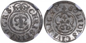 Riga Solidus 1648 - Kristina (1632-1654) NGC MS 64
TOP POP, only. Mint luster. Very rare condition. Haljak# 1532. SB# 67.