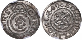 Livonia (Riga) Solidus 1649 - Kristina (1632-1654) NGC MS 65
Mint luster. Very rare condition. Haljak# 1432a. SB# 8.