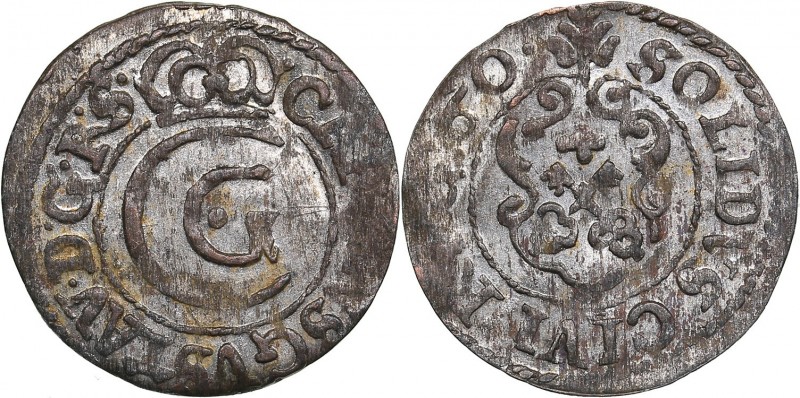 Riga Solidus 1660 - Karl X (1654-1660)
0.44 g. XF/XF Very rare condition. Halja...