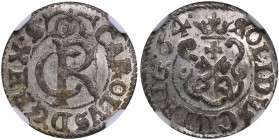 Riga Solidus 1664 - Karl XI (1660-1697) NGC MS 64
TOP POP. Mint luster. Very rare condition. Haljak# 1574. SB# 103.