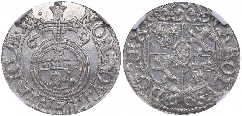 Riga 1/24 taler 1669 - Karl XI (1660-1697) NGC MS 66
TOP POP, only. Mint luster...