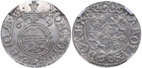 Riga 1/24 taler 1669 - Karl XI (1660-1697) NGC MS 66
TOP POP, only. Mint luster. Very rare condition. Haljak# 1567 R. SB# 98. Rare!