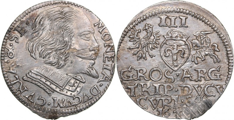 Courland 3 grosz 1606 - Wilhelm Kettler (1587-1616)
2.40 g. UNC/AU Mint luster....