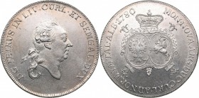 Courland - Russia Taler 1780 - Piotr Biron (1769-1795)
28.26 g. AU/AU Mint luster. Rare condition. Dav. 1624, Kopicki 4104