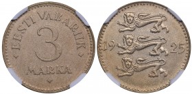 Estonia 3 marka 1925 NGC MS 61
Mint luster. Rare condition. KM# 2a