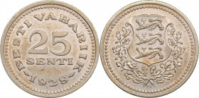 Estonia 25 senti 1928
8.63 g. AU/AU Mint luster. KM# 9