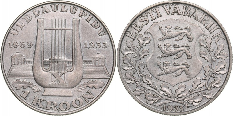 Estonia 1 kroon 1933 Song Festival - Long V
5.90 g. XF/XF+ KM# 14 Rare variatio...