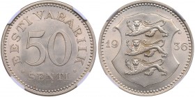 Estonia 50 senti 1936 NGC MS 63
Mint luster. Rare condition! KM# 18