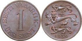 Estonia 1 sent 1939
1.92 g. AU/UNC Mint luster. KM# 19