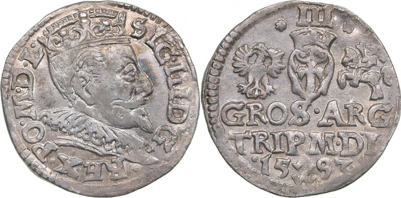Lithuania 3 grosz 1593 - Sigismund III (1587-1632)
2.30 g. XF/AU Mint luster. R...