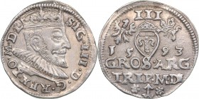 Lithuania 3 grosz 1593 - Sigismund III (1587-1632)
2.34 g. XF+/XF Iger V.93.1.c.