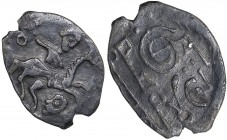 Russia - Moscow AR Denga 1520-1533 - Vasily III (1505-1533)
0.40 g. VF/VF A rider with a saber, a head under the horse. / "Государь Всея Руси" (ligat...