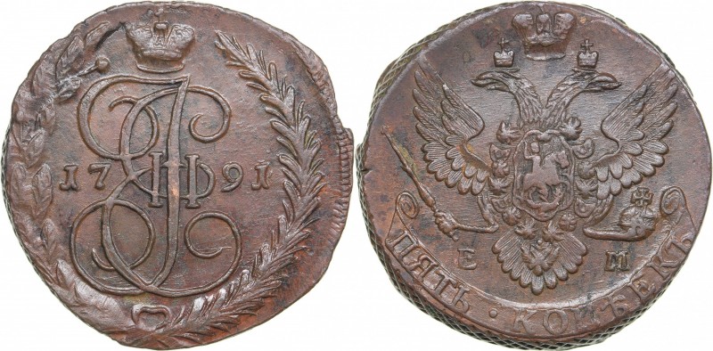 Russia 5 kopecks 1791 ЕМ - Catherine II (1762-1796)
52.28 g. XF/XF Bitkin# 645....