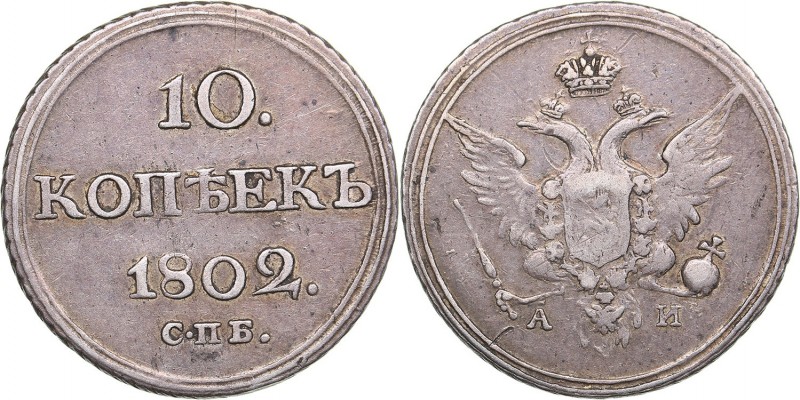 Russia 10 kopeks 1802 СПБ-АИ - Alexander I (1801-1825)
2.04 g. VF+/VF+ Bitkin# ...