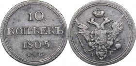 Russia 10 kopeks 1805 СПБ-ФГ - Alexander I (1801-1825)
1.92 g. XF-/VF Bitkin# 65 R. Rare!