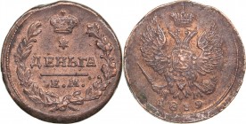 Russia Denga 1819 ЕМ-НМ - Alexander I (1801-1825)
4.37 g. UNC/AU Mint luster. Rare condition! Bitkin# 398.