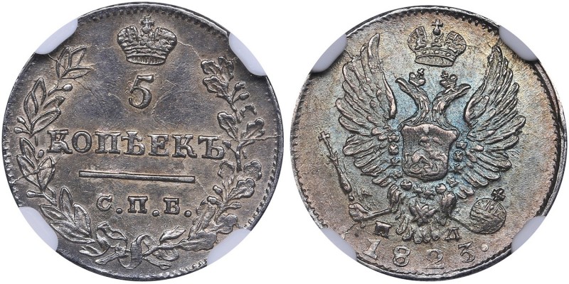 Russia 5 kopeks 1823 СПБ-ПД - Alexander I (1801-1825) NGC MS 62
Mint luster. Ra...