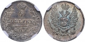 Russia 5 kopeks 1823 СПБ-ПД - Alexander I (1801-1825) NGC MS 62
Mint luster. Rare condition! Bitkin# 277 R1. Very rare!