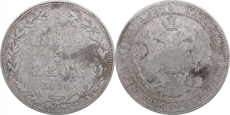 Russia - Polad 3/4 roubles - 5 zlotych 1838 MW
15.74 g. F/F Bitkin# 1144.