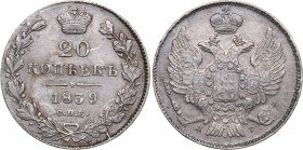 Russia 20 kopeks 1839 СПБ-НГ - Nicholas I (1826-1855)
4.16 g. XF/AU Traces of mint luster. Bitkin# 321.