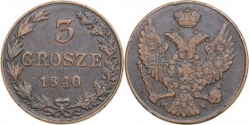 Russia - Polad 3 grosz 1840 MW - Nicholas I (1826-1855)
8.37 g. VF/VF Bitkin# 1206.