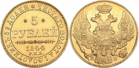 Russia 5 roubles 1844 СПБ-КБ - Nicholas I (1826-1855)
6.55 g. AU/AU Mint luster. Bitkin# 24 R. Rare!