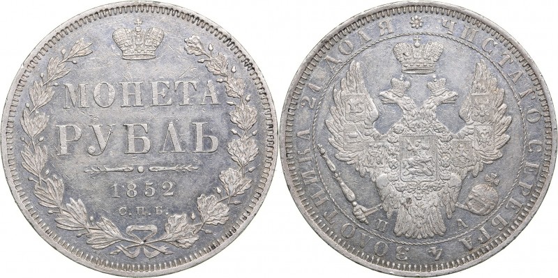 Russia Rouble 1852 СПБ-ПА- Nicholas I (1826-1855)
20.66 g. XF/XF Bitkin# 229. P...