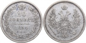 Russia 20 kopeks 1854 СПБ-HI - Nicholas I (1826-1855)
4.14 g. VF/VF Bitkin# 345.