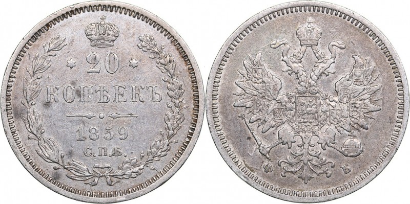 Russia 20 kopeks 1859 СПБ-ФБ - Alexander II (1854-1881)
4.09 g. XF-/XF- Bitkin#...