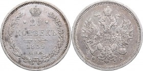 Russia 20 kopeks 1859 СПБ-ФБ - Alexander II (1854-1881)
4.09 g. XF-/XF- Bitkin# 160.