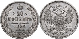 Russia 20 kopeks 1862 СПБ-АБ - Alexander II (1854-1881)
4,05 g. XF/XF Bitkin# 175.